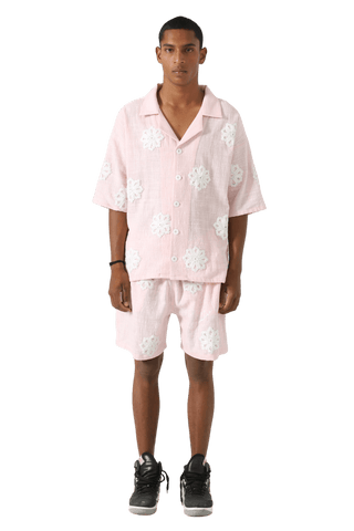 HAND EMBROIDERED PINK BUTTON DOWN