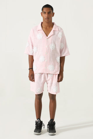 hand embroidered pink button down