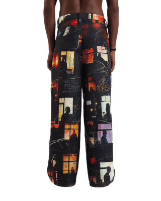 "Nocturnal Ride" Printed Straight Leg Trousers