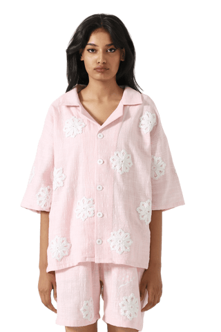 HAND EMBROIDERED PINK BUTTON DOWN