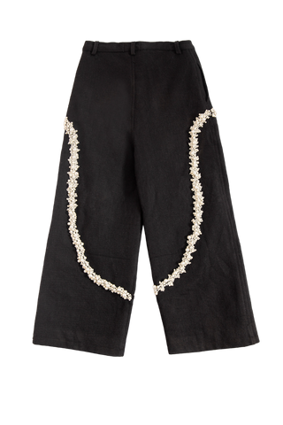 "PEARLS OF SUMMER" EMBROIDERED DENIM TROUSERS