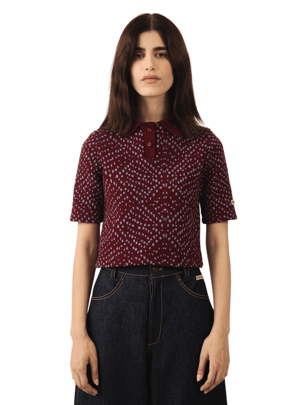 Maroon Knit Jacquard Polo Shirt