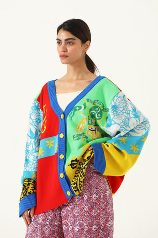 "Am I free" knit abstract cardigan