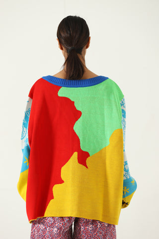 "AM I FREE" KNIT ABSTRACT CARDIGAN