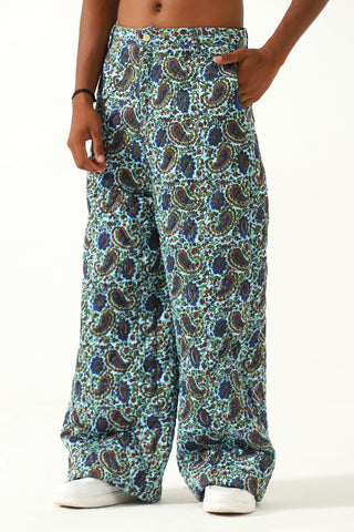 QUILTED SILK BLOCKPRINT TROUSERS