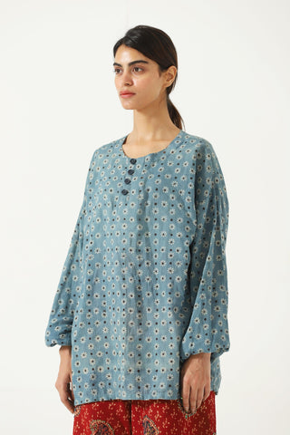Indigo dye and block print shirt