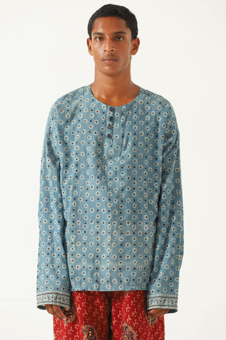 Indigo dye and block print shirt