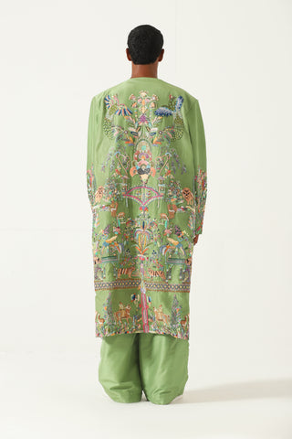 HAND EMBROIDERED EMERALD SILK LONG COAT