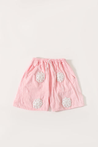 "flower child" hand embroidered shorts