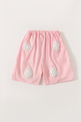 "flower child" hand embroidered shorts