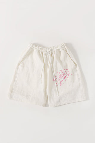 handwoven pink logo shorts