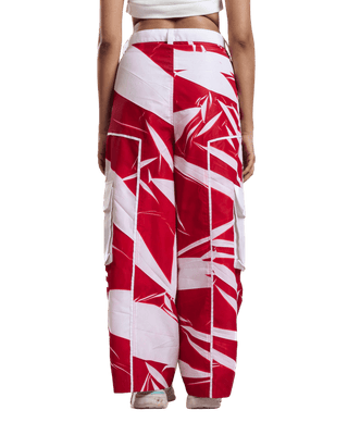 "Crimson Vortex" Abstract Printed Nylon Pants