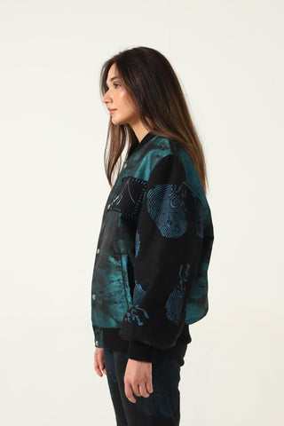 "WHO AM I" HAND BLOCK PRINTED SILK BOMBER - Rastah