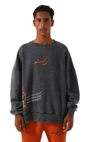 "ORDINARY" GREY ACID WASH SWEATSHIRT