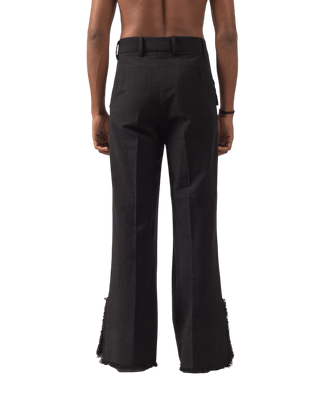 BLACK FRAYED KHADDAR DOUBLE-PLEATED PANTS