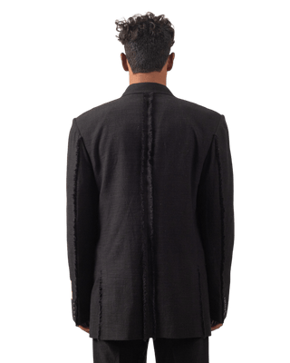 FRAYED BLACK KHADDAR BLAZER