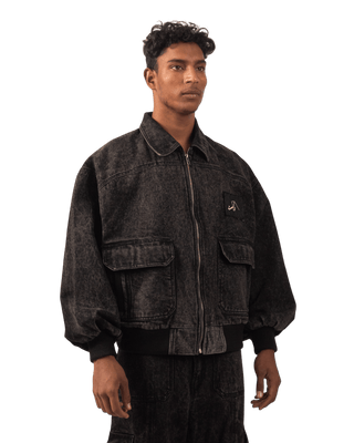 BLACK ACID WASH BOMBER JACKET