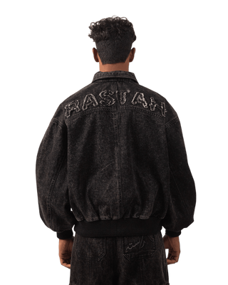 BLACK ACID WASH BOMBER JACKET