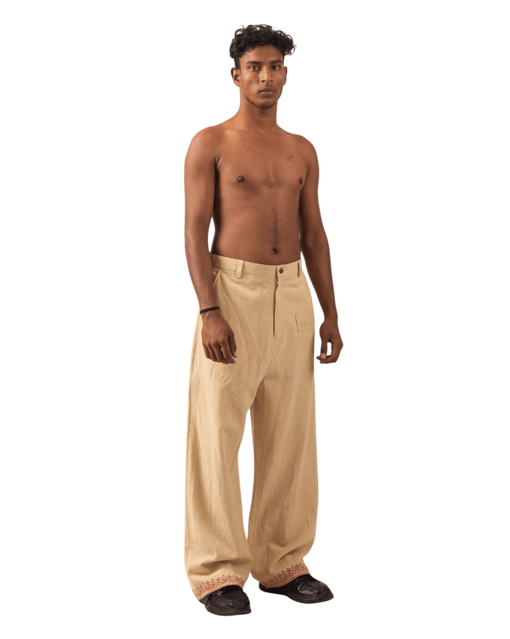 Khaki block print khaddar trousers – Rastah