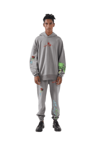 "Sajan rus gaye" handprinted smoke grey sweatpants