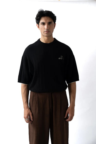 Black Knit Polo Sweater