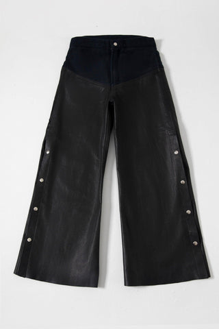 LEATHER AND HANDWOVEN DENIM TROUSERS - Rastah