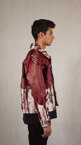 Silk and Jacquard Distressed Panel Jacket - Rastah