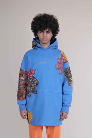 ROYAL BLUE EMBROIDERED APPLIQUE HOODIE - Rastah