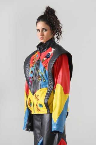 HAND EMBROIDERED LEATHER RACER JACKET