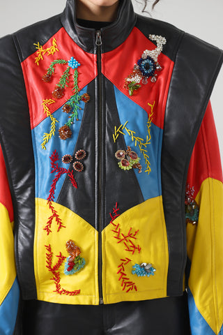 HAND EMBROIDERED LEATHER RACER JACKET