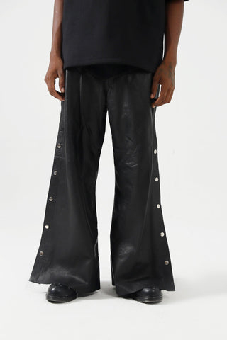 LEATHER AND HANDWOVEN DENIM TROUSERS - Rastah